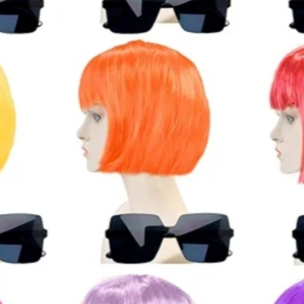 Neon Orange Bob Wig With Sunglasses